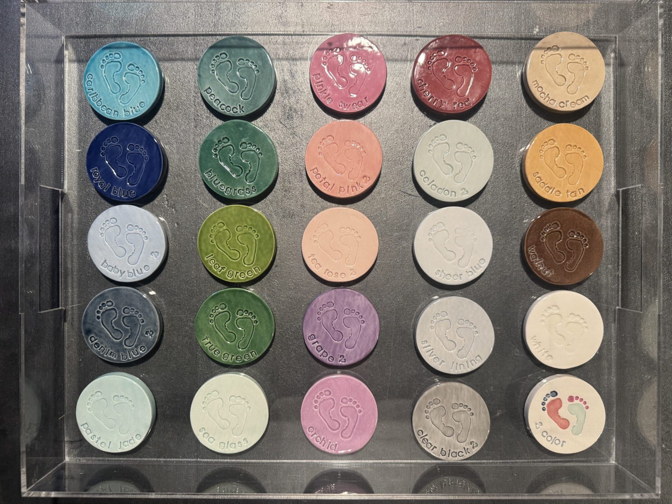 Variety of colorful tokens on display.